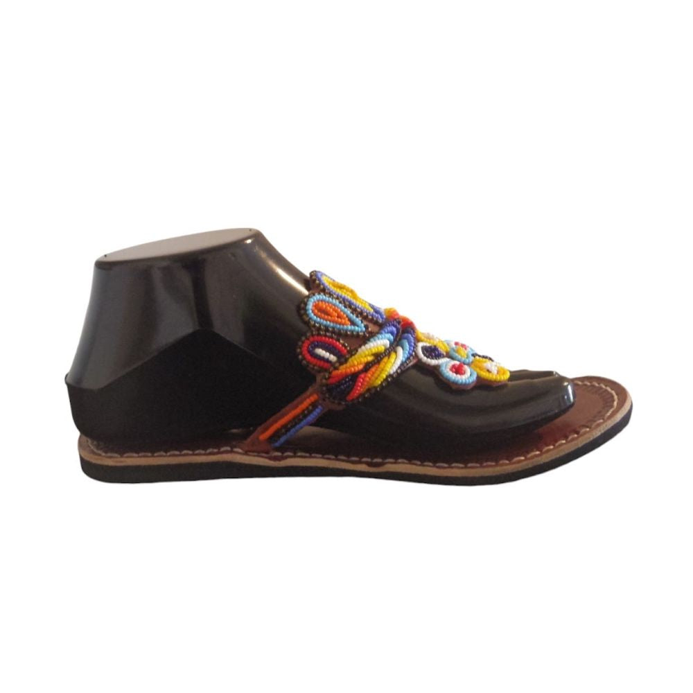Sandale africaine perlée multicolore en cuir - USHAKA