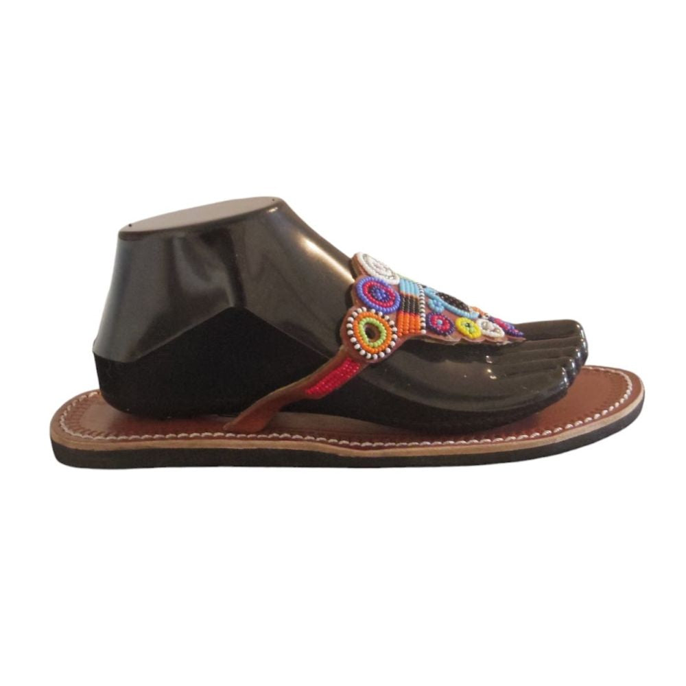 Sandale africaine perlée multicolore en cuir - NAKURU