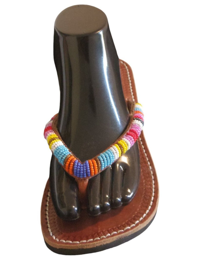 Sandale africaine perlée en cuir - WEWAK