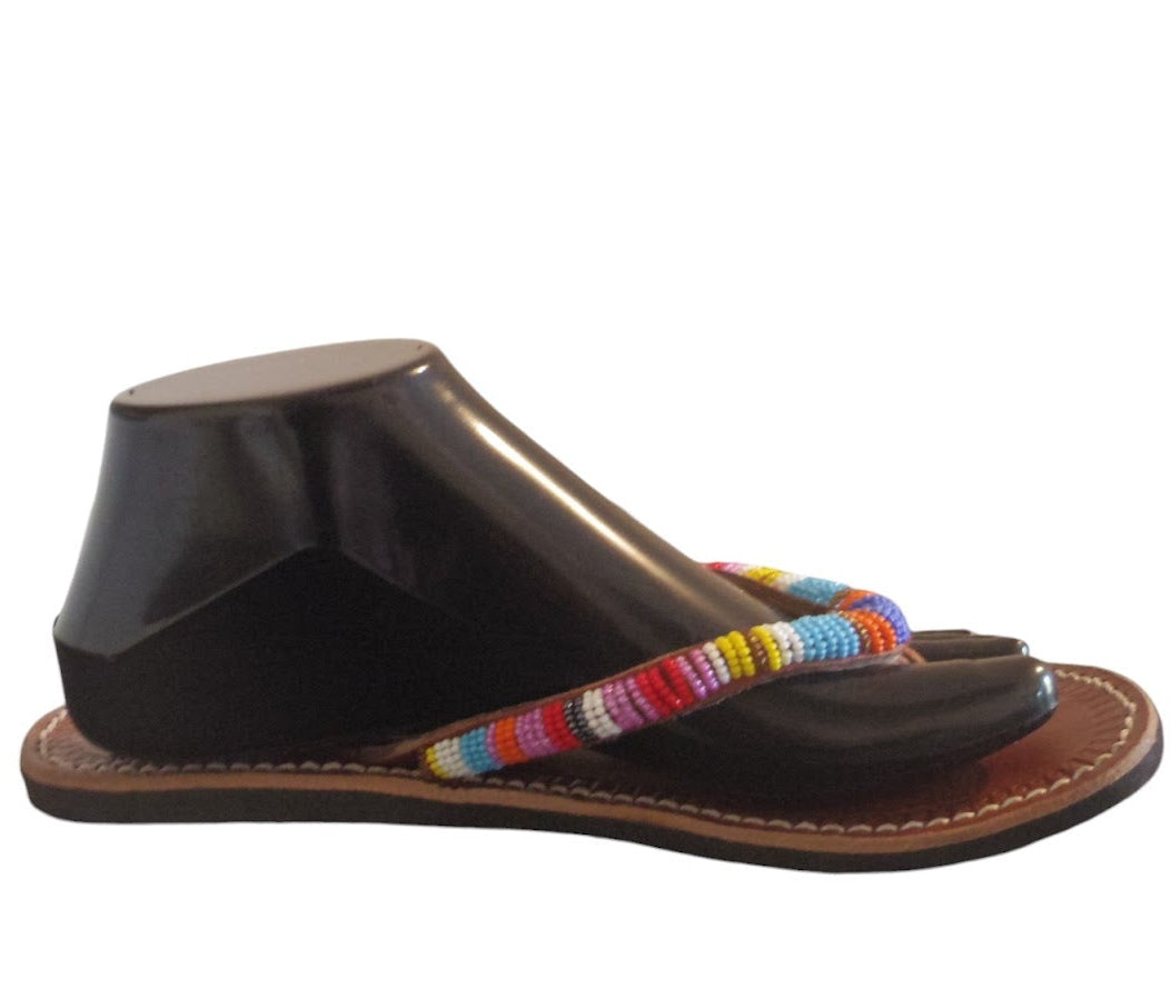 Sandale africaine perlée en cuir - WEWAK