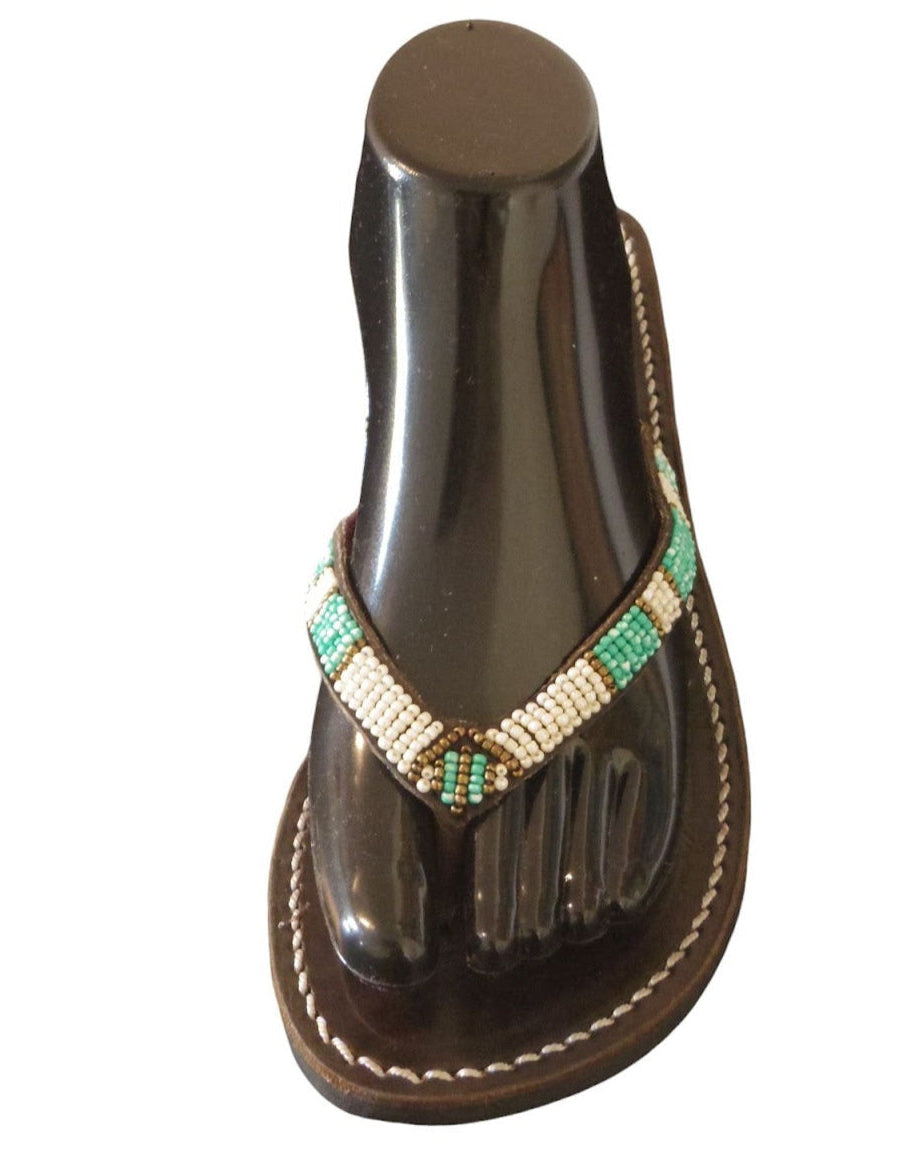 Sandale africaine perlée en cuir - WEWAK