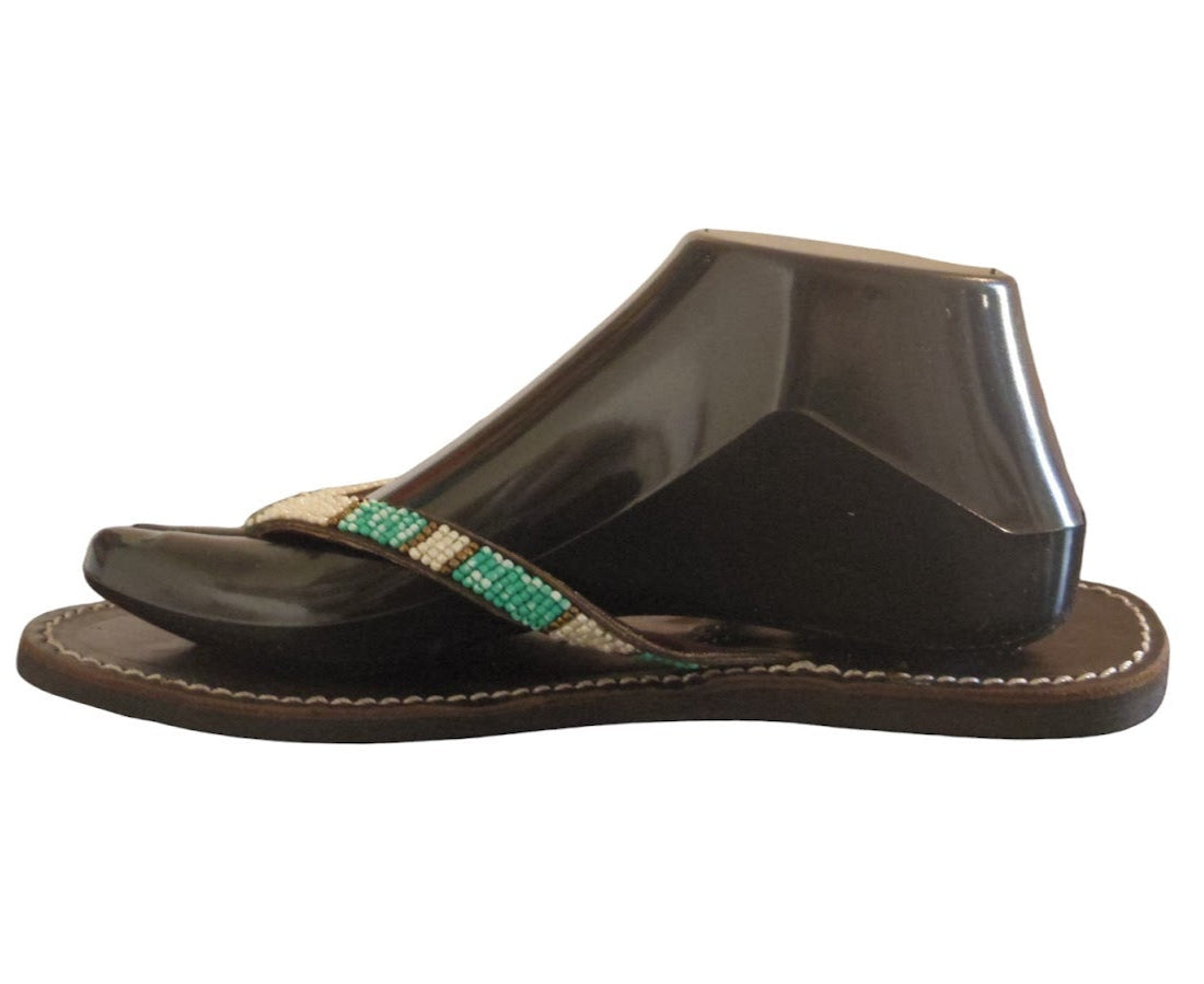 Sandale africaine perlée en cuir - WEWAK