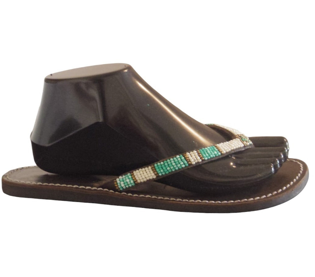 Sandale africaine perlée en cuir - WEWAK