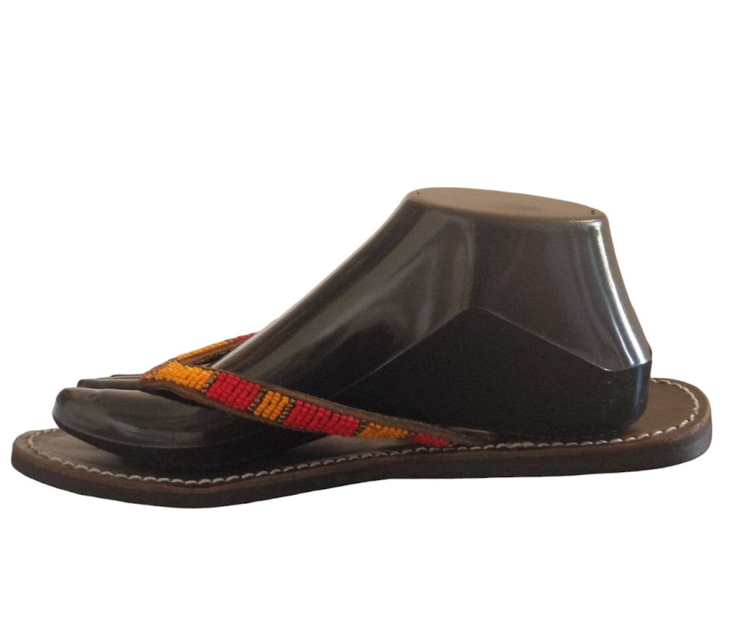 Sandale africaine perlée en cuir - WEWAK