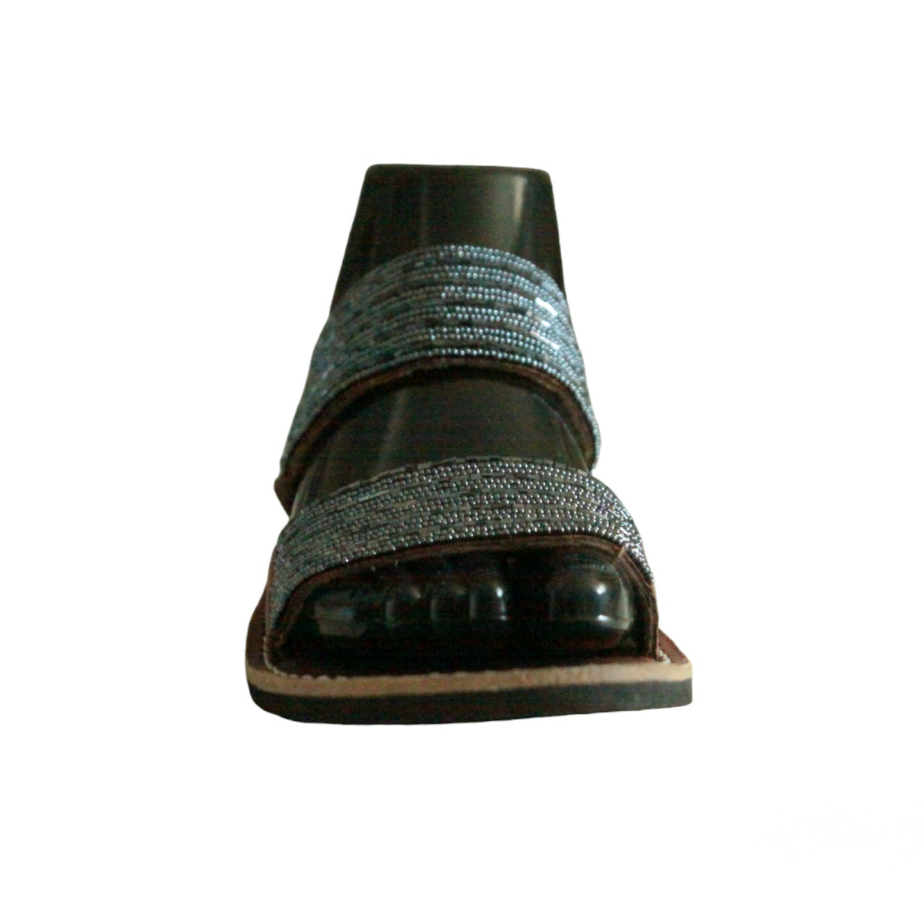 Sandale africaine en cuir perlées grise - SAGRES