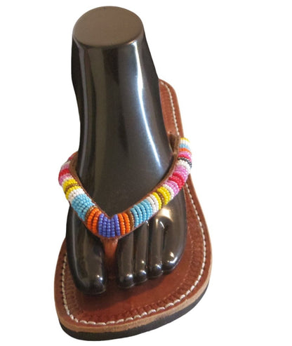 Sandale africaine perlée en cuir - WEWAK
