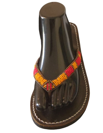 Sandale africaine perlée en cuir - WEWAK